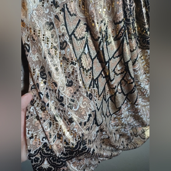 Vintage Y2K JBS Top Gold Pattern Glitter Cold Shoulder - Picture 8 of 16